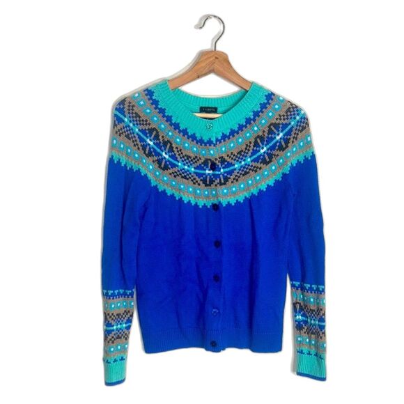 Talbots Colorful Fair Isle Knit Cardigan Wool Blend Sweater Women's small - Picture 1 of 9